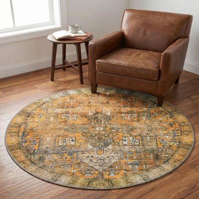 Rugs.com Timeless Collection Rug 3' 6 x 3' 6 Round Yellow Flatweave Rug Perfect for Kitchens, Dining Rooms