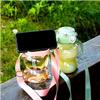 Kawaii Bear Water Bottle with Straw,Cute Water Bottles with Adjustable and Removable Shoulder Strap for Kids School,Portable Leakproof Drinking Cups for Girls Women Camping Picnic (Pink) view 3