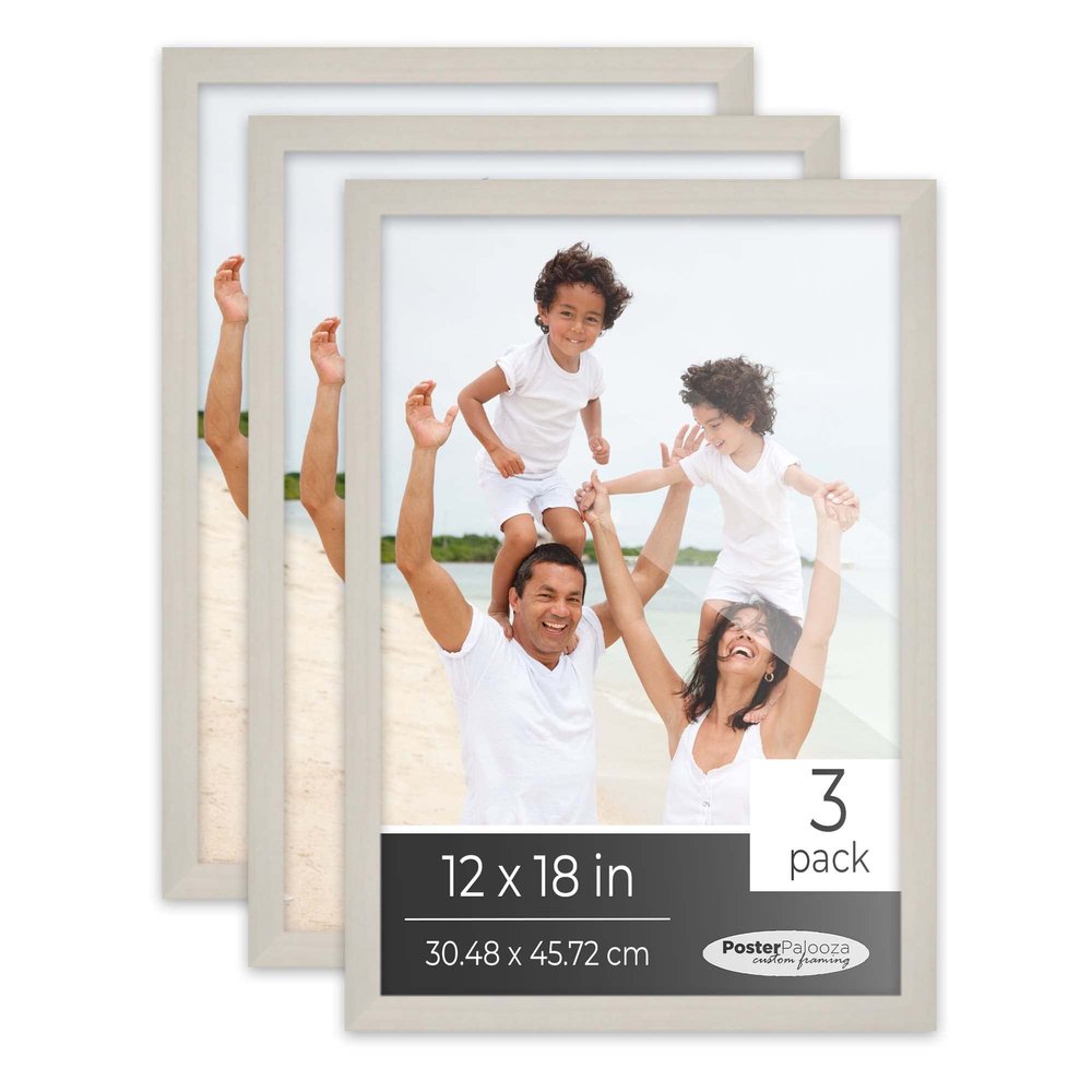 Poster Palooza Pack of 3 White Washed 12x18 Picture Frames | Solid Wood | UV-Resistant Acrylic | Easy Gallery Wall Setup