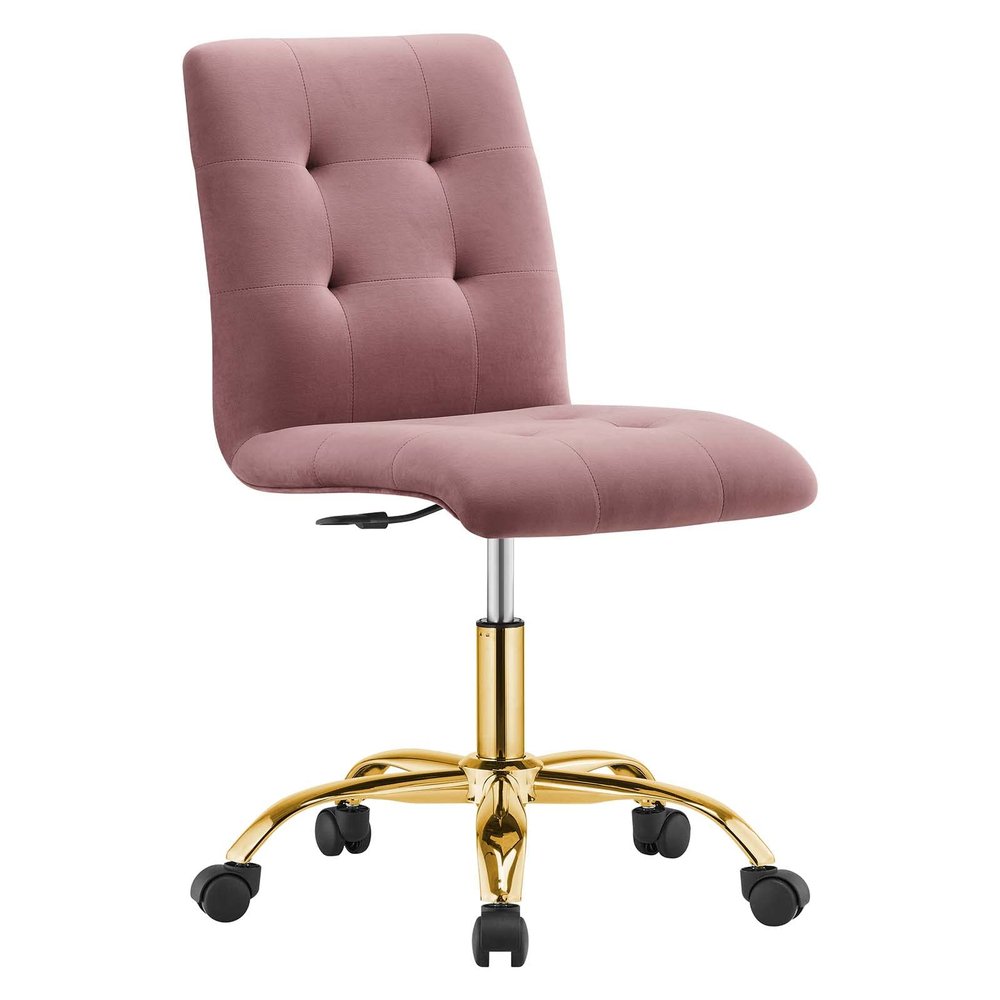 Modway Prim Armless Performance Velvet Office Chair in Gold Dusty Rose