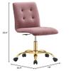 Modway Prim Armless Performance Velvet Office Chair in Gold Dusty Rose view 3