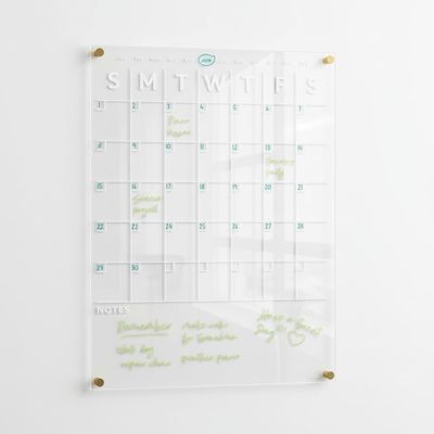 Magnetic Acrylic Month/Notes Calendar for Fridge, Wet/Dry-Erase Board for Refrigerator, Includes Magnetic Wet-Erase Marker, Optional Color Marker Set