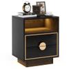 LITTLE TREE LED Nightstands, Black Wood Nightstand with Led Lights, End Table with 2 Drawers for Bedroom, Living Room view 1