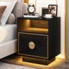 LITTLE TREE LED Nightstands, Black Wood Nightstand with Led Lights, End Table with 2 Drawers for Bedroom, Living Room view 2