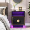 LITTLE TREE LED Nightstands, Black Wood Nightstand with Led Lights, End Table with 2 Drawers for Bedroom, Living Room view 4