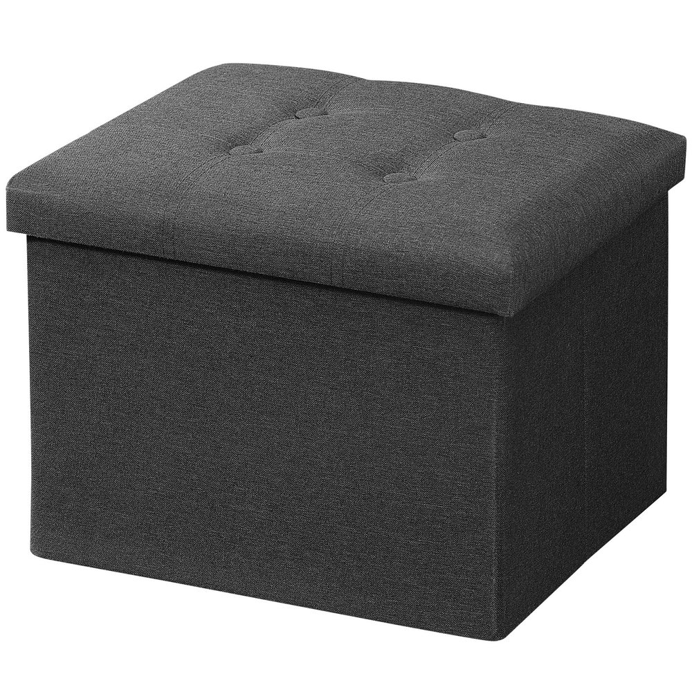 AmasSmile Storage Ottoman Folding Foot Rest Stool, 17 inches Linen Footstool Bench, Short Ottoman Bench, Storage Foot Rest Store, Books, Dark Grey