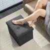 AmasSmile Storage Ottoman Folding Foot Rest Stool, 17 inches Linen Footstool Bench, Short Ottoman Bench, Storage Foot Rest Store, Books, Dark Grey view 2