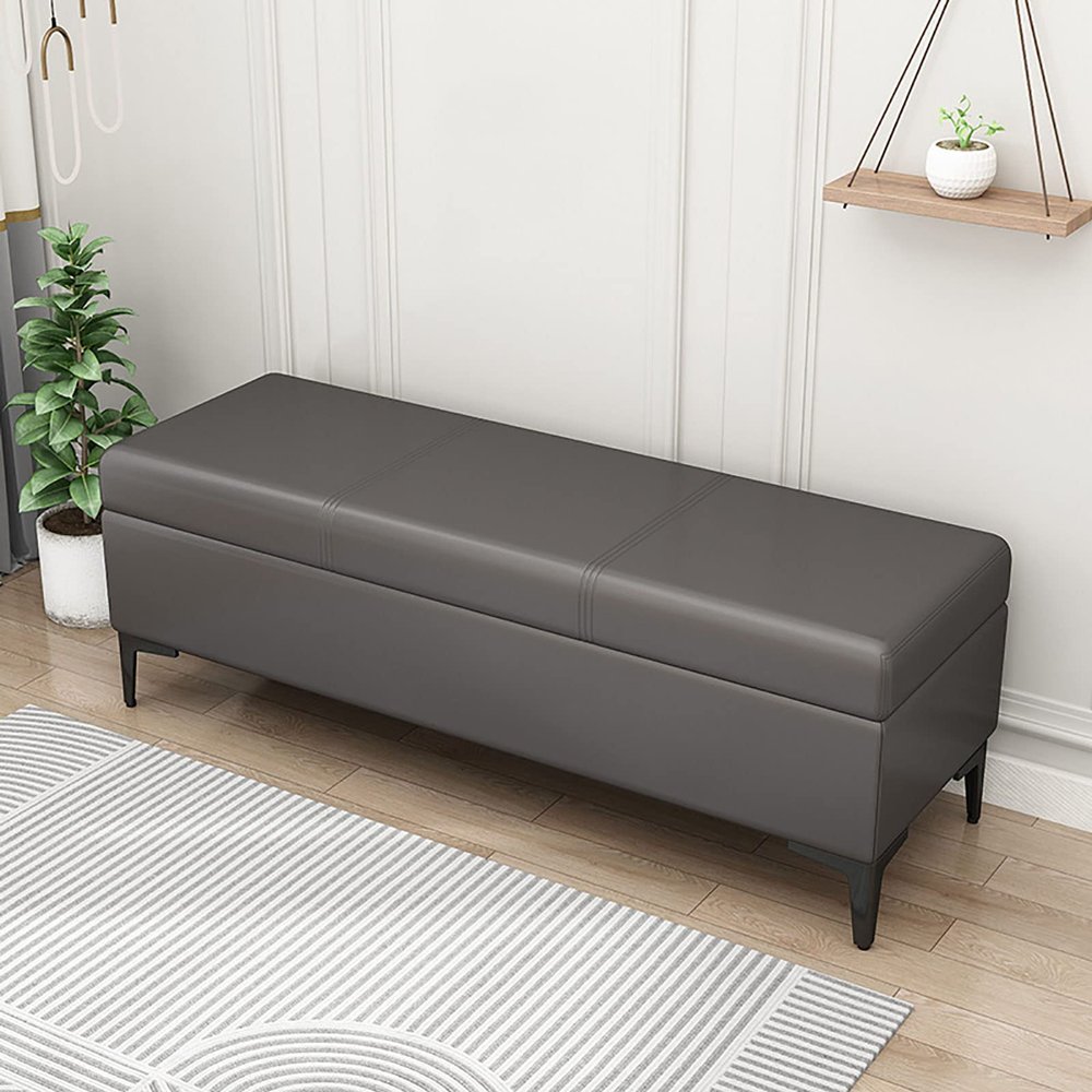 PU Storage Ottoman Bench, Premium Storage End of Bed Modern Upholstered Bench with Large Storage Space, Safety Hinge, Metal Gold Legs, for Entryway, Living Room, Bedroom,C,90 * 40 * 43cm