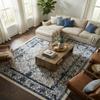 Rugs.com - Miranda Collection Rug 7' 10 x 11' Ivory and Blue Area Rug Stain-Resistant Traditional Floral Carpet for Living Room, Bedroom, and Large Dining Spaces view 3
