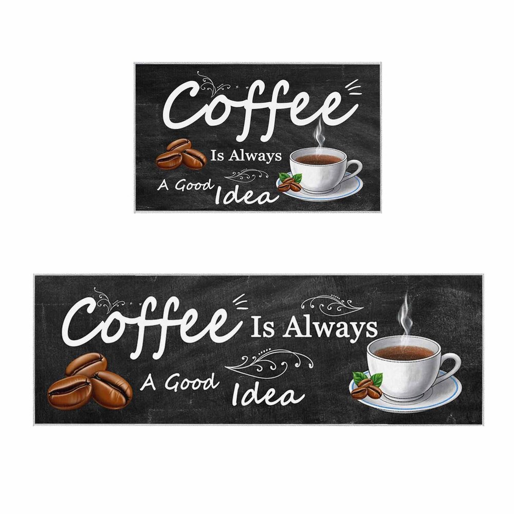 Kitchen Mats for Floor, White Coffee Cup Coffee Beans Coffee is Always a Good Idea Coffee Themed Kitchen Rugs, Kitchen Organization Anti-Fatigue Kitchen Mat, Kitchen Runner Rug Standing Desk Mats