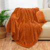 Bnuitland Burnt Orange Flannel Throw (50X70 inches) with Storage Pouch,300GSM Super Soft Fleece Stripe Pattern Sofa Blanket for Adults and Kids, Lightweight Cozy Bed Throw for Home Decor All Season view 1