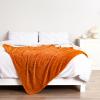 Bnuitland Burnt Orange Flannel Throw (50X70 inches) with Storage Pouch,300GSM Super Soft Fleece Stripe Pattern Sofa Blanket for Adults and Kids, Lightweight Cozy Bed Throw for Home Decor All Season view 4