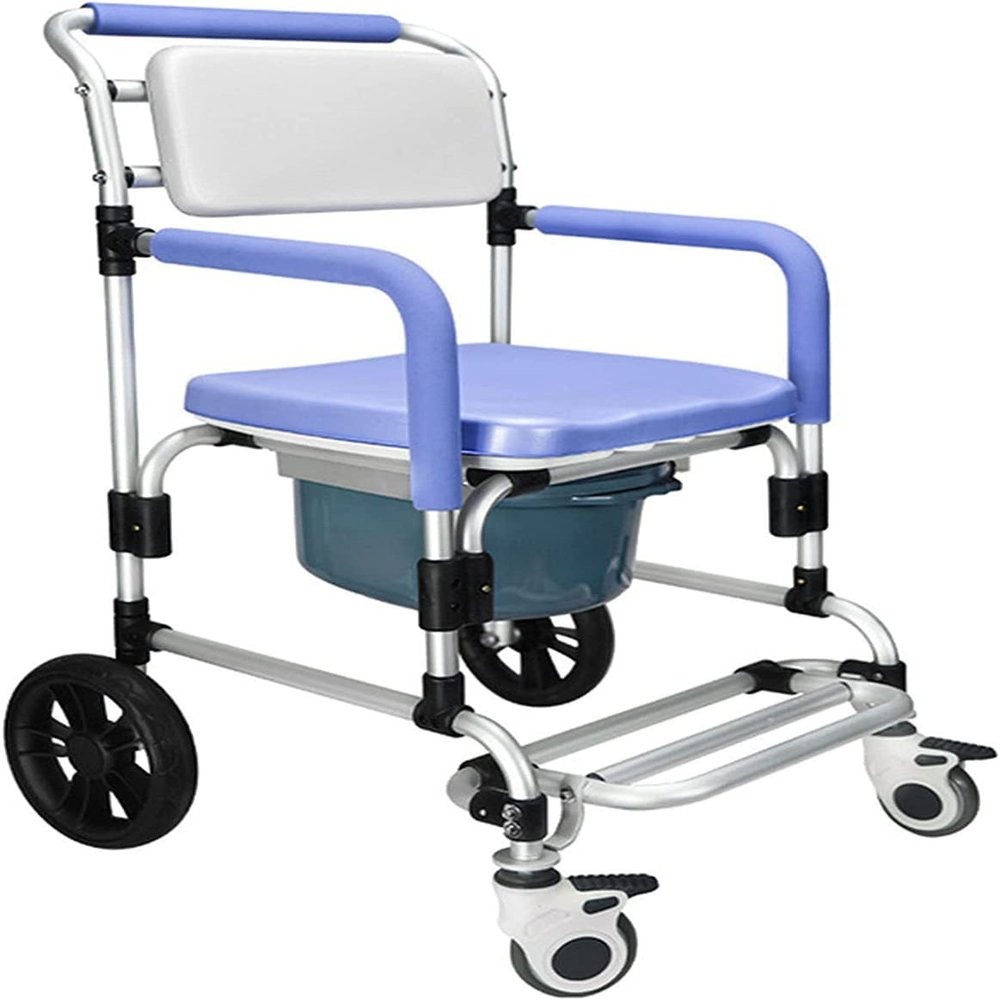 BLOHDI Folding Toilet Seat, Toilet Seat with Armrests and Backrest, Wheelchair with Casters, Shower Chair, Walker, Aluminum (Color : A)