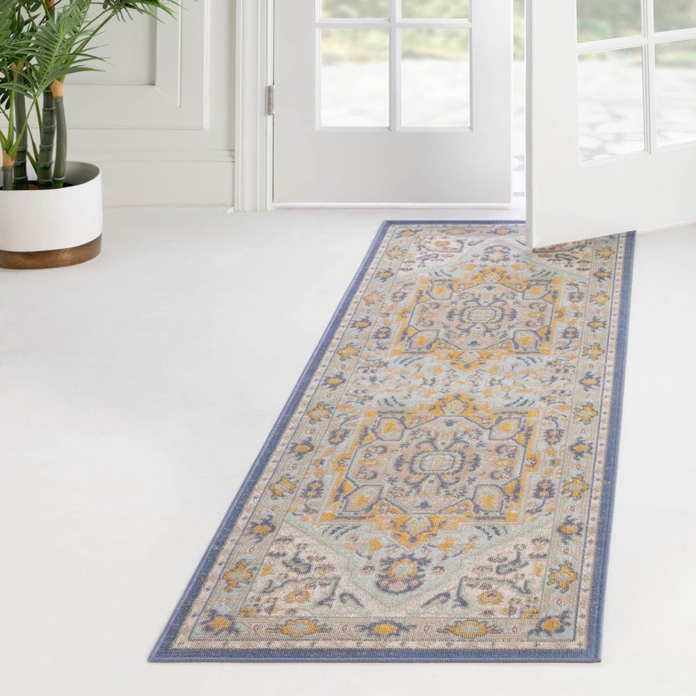 Rugs.com Whitney Collection Rug 2' x 8' Runner Sky Blue Low Rug Perfect for Hallways, Entryways