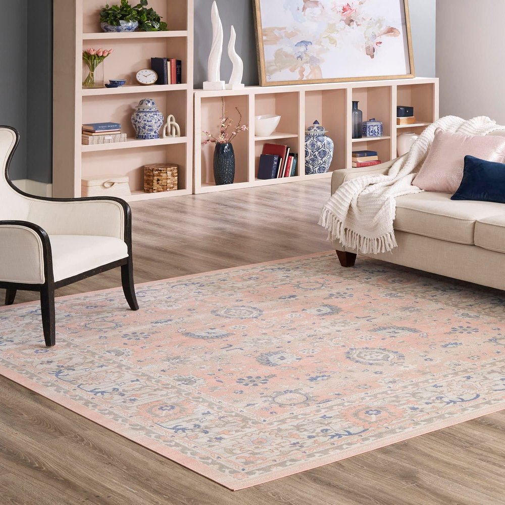 Rugs.com Whitney Collection Rug 8' Square Powder Pink Low Rug Perfect for Living Rooms, Kitchens, Entryways