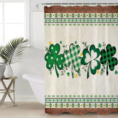 Fabric Shower Curtain 36x78 Inch, St. Patrick's Day Green Shamrocks Clover Southwestern Shower Curtain for Bathroom Bathtubs,Waterproof Bath Shower Curtain Sets Decorative Bathroom Accessories
