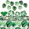 Rtteri 171 Pcs Hawaiian Luau Party Supplies Tropical Palm Leaves Tableware 24 Disposable Dinnerware Set with Plate Napkins Tablecloth for Summer Pool Beach Cocktail Birthday Party view 1