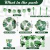 Rtteri 171 Pcs Hawaiian Luau Party Supplies Tropical Palm Leaves Tableware 24 Disposable Dinnerware Set with Plate Napkins Tablecloth for Summer Pool Beach Cocktail Birthday Party view 2