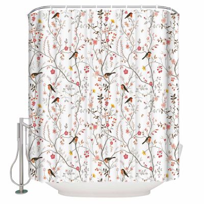 Tersuger Fabric Shower Curtain 36x78 Inch, Spring Floral Wild Flowers Watercolor Bird Shower Curtain for Bathroom Bathtubs,Waterproof Bath Shower Curtain Sets Decorative Bathroom Accessories