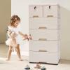 Beige Plastic Storage Cabinet with 6 Drawers and Lock, Wheels, and Large Capacity - Ideal for Small Spaces, Easy to Assemble and Clean - Perfect for Bedroom, Nursery, and Playroom Organization view 2