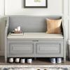 LUMISOL Storage Ottoman, Solid Wood Storage Bench with Lift Top and Drawers Entryway Bench with Safety Hinge and Seating Cushion (Gray wash) view 3