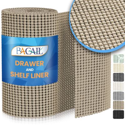 BAGAIL Drawer and Shelf Liner, 17.5 in X 20 Ft Non-Adhesive Shelf Liners for Kitchen Cabinets, Thick Strong Grip Liners for Desk, Shelves, Bathroom Drawers, Cabinet Protection - Beige