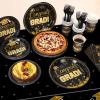 Rumia Graduation Party Plates Napkins Class of 2025 Black Gold Disposable Dinnerware Tableware Cup Tablecloth Congrats Grad Banner Balloons Decorations for Prom 2025 Party Serve 24 view 3