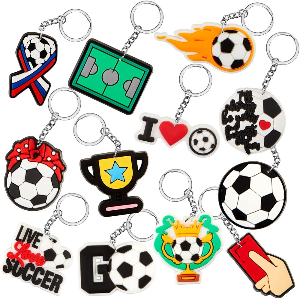 Batiyeer 36 Pack Soccer Keychains Bulk Soccer Party Favors Sports Valentines Key Chains Funny Ball Keyring for Women Men Sport Team Players Birthday Party Bag Gift Fillers