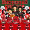 Red Graduation Party Supplies Graduation Party Decorations Serve 24 Disposable Dinnerware Tableware Napkins Cups Tablecloth Plates Banner Balloons for Congrats Class of 2025 College High School Party view 2