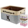 MALIHONG Custom Dog Basket for Toys Collapsible Storage Bin Grey Brow Pink Purple Blue Rectangular Pet Storage Organizer Box with Handles Medium Customized Name & Real Dog Breed view 1