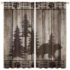 Bear Kitchen Window Curtains, Rustic Cabin Pine Forest Wild Animal Black Bear Blackout Drapes,Retro Wooden Board National Style Arrow Bear Claw Print Suitable for Farmhouse Living Room 84x84in view 1