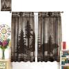 Bear Kitchen Window Curtains, Rustic Cabin Pine Forest Wild Animal Black Bear Blackout Drapes,Retro Wooden Board National Style Arrow Bear Claw Print Suitable for Farmhouse Living Room 84x84in view 3