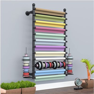 Ribbon Storage Organizers Rack Black Ribbon Holder Rack for Commercial Wall, Large Multi-Function Crafts Paper Dispenser for Flower/Gift Wrapping, with 12 Tier Removable Bar ( Color : Black , Size : 4
