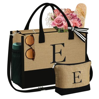 YOOLIFE Tote Bag Gifts for Women - Personalized Gifts for Women, Initial Beach Bags 30th Birthday Gift Teachers Appreciation Letter E Tote Bag Thank You Gift for Her Mom Grandma Sister