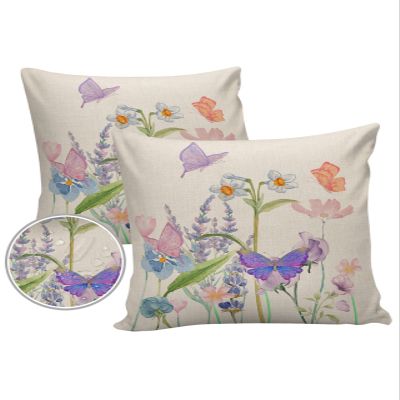 YOKOU Waterproof Throw Pillow Covers, Floral Print Butterfly Watercolor Flower Spring Summer Farm Decorative Pillowcase Soft Cushion Case for Patio Couch Tent Balcony, Set of 2 Square, 20"X20"