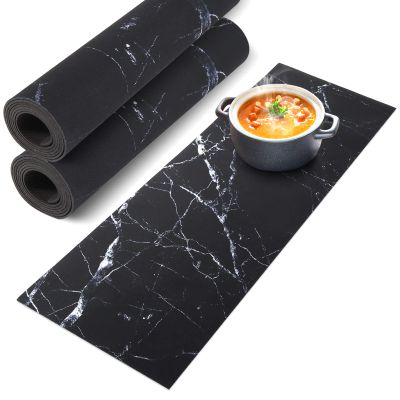 2 Pcs Trivet Table Runner Hot Plates Mat 12 X 40 Inch Heat Resistant Table Protector Waterproof Decorative Farmhouse Kitchen Trivets Counter Heat Proof Placemats for Hot Dishes (Black Marble, 2 Pcs)