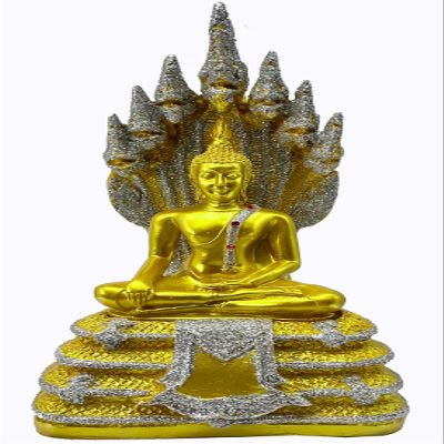 BUDDHO Buddha Statue in The Posture of NAGA 13" H. Buddha Statue Saturday Buddha Statue Nak Prok Buddha Statue Poly Resin Thai Buddha Statue for Home Decor (Gold)