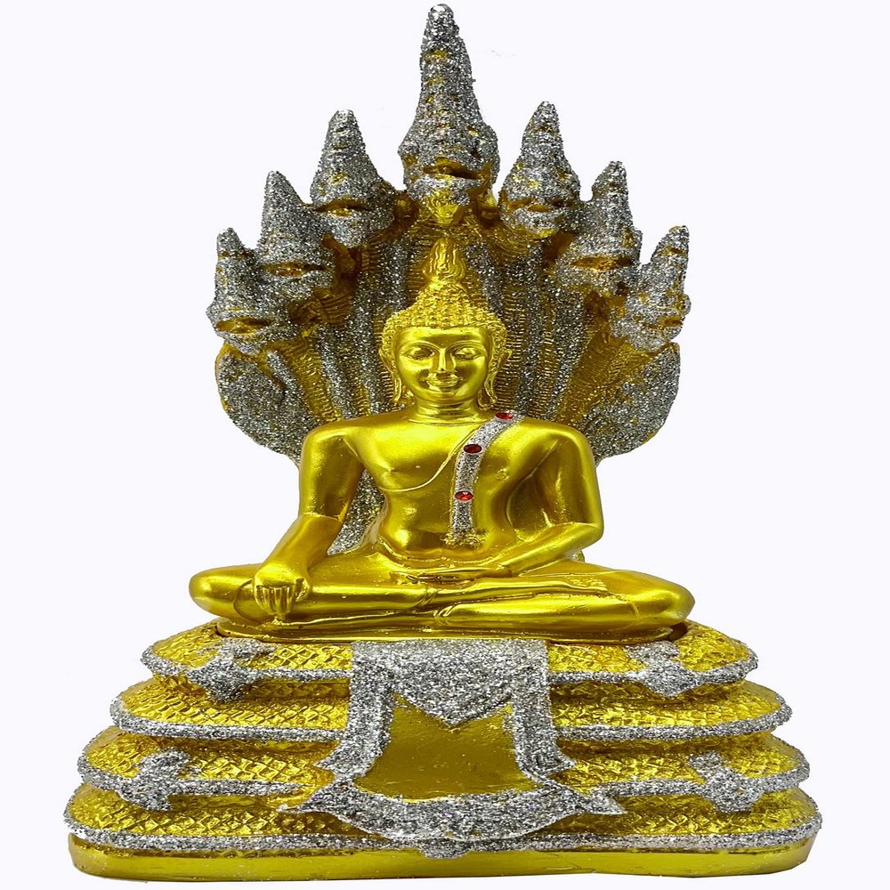 BUDDHO Buddha Statue in The Posture of NAGA 13" H. Buddha Statue Saturday Buddha Statue Nak Prok Buddha Statue Poly Resin Thai Buddha Statue for Home Decor (Gold)