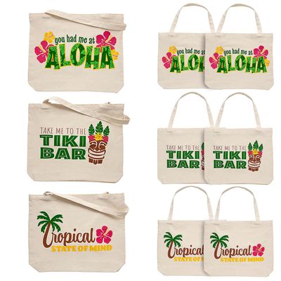 14" x 13" Medium Luau Summer Fun Canvas Tote Bags, 6 Pieces