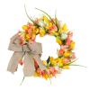 13.7" Spring Wreath, Blooming Floral Wreath with Tulip, Daisy and Green Leaves Outdoor, Farmhouse Spring Summer Wreaths for Front Door OutsideSpring Decoration view 1