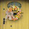 13.7" Spring Wreath, Blooming Floral Wreath with Tulip, Daisy and Green Leaves Outdoor, Farmhouse Spring Summer Wreaths for Front Door OutsideSpring Decoration view 4