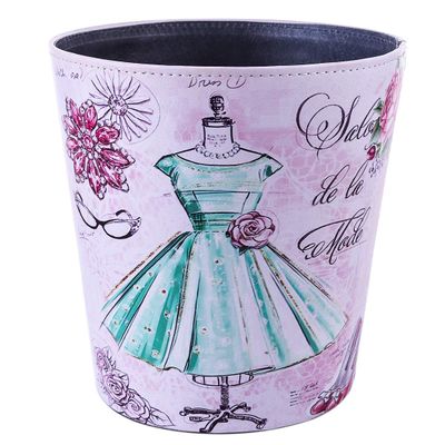 Scakbyer 10L/2.64 Gallon Trash Can, Decorative Waste Basket, PU Leather Waste Paper Basket, Waterproof Garbage Can for Bathroom, Bedroom, Office, Kitchen and Living Room - Green Dress