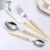 16-piece Set of Wooden Handle Kitchen Silverware Tableware Main Stainless Steel Knife and Fork Spoon Commercial Steak Coffee Western Tableware (Sharp/white) view 3