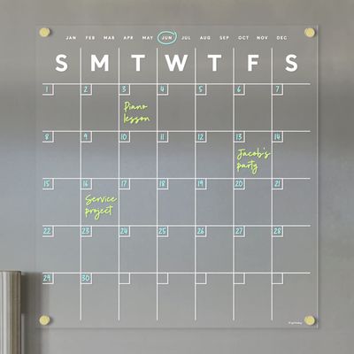 Magnetic Acrylic Month Calendar for Fridge, Wet/Dry-Erase Board for Refrigerator, Non-Streaking, Includes Magnetic Wet-Erase Marker, Optional Color Marker Set
