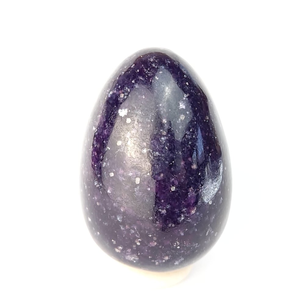 Purple Lepidolite Crystal Egg by Shelf & Stone. Crystal Egg for Happiness, Stability. Decorative Gemstone Egg w Stand. Absorbs EMR with its Lithium-Rich Elements. 2.3"H x 1.8"D 166g (Lepidolite)