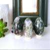 India Moss Agate Crystal Egg by Shelf & Stone. Moss Agate Gemstone Egg for Calm, Joy & Abundance. Handmade. Includes Stand. Great for Reiki/Meditation/Easter Dcor 2.25"H x 1.75"D 147g (Moss Agate) view 3