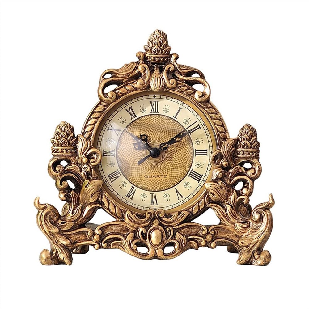 Table Clock European Style Retro Clock Creative Living Room Resin Table Clock Decoration Bedroom Study Silent Clock Decoration Crafts Clock