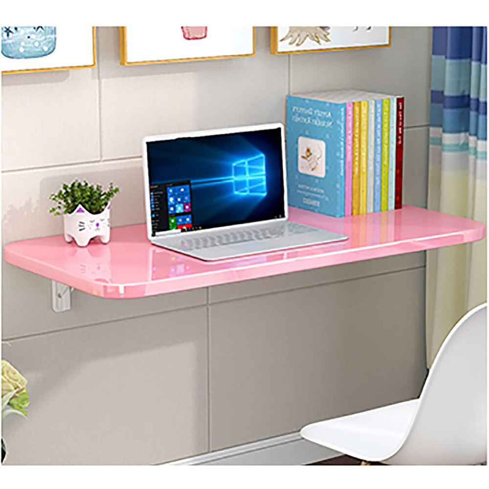 FERFXN Folding Wall-Mounted Drop-Leaf Table Wall Mounted Table Wall Mounted Folding Table Wall Mount Table Kitchen & Dining Table Desk Computer Desk Trestle Desk 80x30cm/31x12in Pink