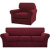 4 Pieces Sofa Covers for 3 Individual Cushion Couch Sofa Slipcover Bundle 2 Pieces Chair Slipcover, Burgundy view 1