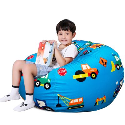 Lukeight Construction Stuffed Animal Storage Bean Bag Chair Cover - Premium Velvet Organizer with YKK Zipper Holds 100+ Plush Toys, Washable Kids Room Decor (No Filling, XX-Large)